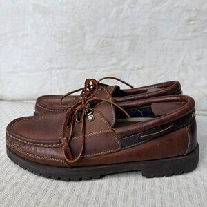 Nautica Mens Brown Leather Boat Shoes 12M lace-Up